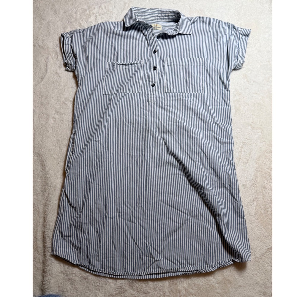 Marine Layer Shirt Dress Women Small Blue White Stripe Short Sleeve Pockets